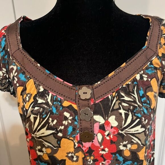 Retro 70s Inspired Baby Doll Flowy Soft Floral Ruffled Sleeve Blouse Top Tunic - Picture 2 of 4